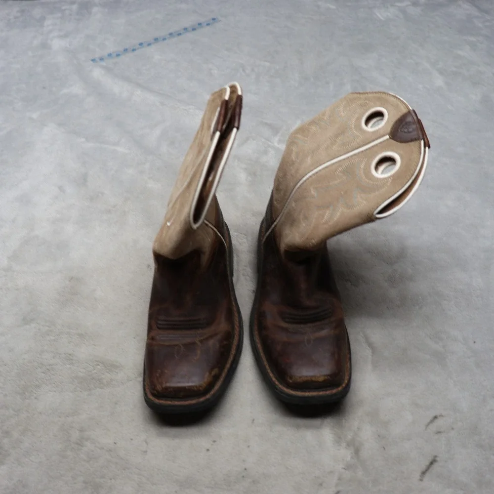 Ariat Kids 3.5 Workhog Western Boots Brown Leather Cowboy Square Toe Pull On